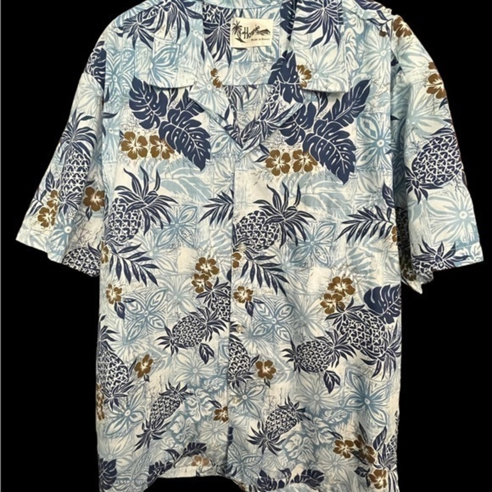 Howie Vintage Blue Brown Palm Leaves Pineapples‎ Plumeria Hawaiian Shirt …
